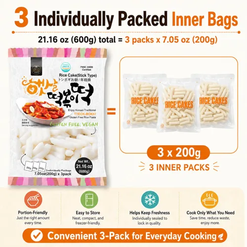 Miniatura 3 de Unha's Asian Snack Box - Pastel de arroz coreano - 1 paquete (3 paquetes individuales) vegano sin OMG sin gluten Tteok Pasta21.16 oz