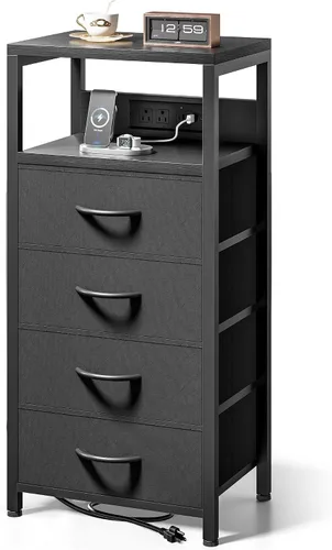 Miniatura 9 de Lazzanto Mesa de Noche Mesita de Carga para Dormitorio - Mesa de Noche con Estación de Carga, Mesita de Noche Moderna con Estante Abierto y 2