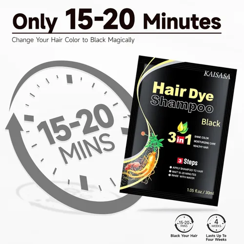 Miniatura 3 de IIIMEIDU 10 champú de tinte para el cabello para mujeres y hombres, champú de color 3 en 1, hierbas naturales para cobertura de cabello gris (negro)
