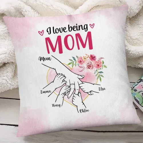 Miniatura 3 de Hands Holding Hand Floral Heart I Love Being Mom, Personalized Pillow, Gifts for Mom Mother from Kids Children Mothers Day Option 1
