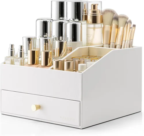 Miniatura 12 de Organizador de maquillaje Vlando, organizador para el cuidado de la piel para tocador, organizador de maquillaje de PU con cajones, estuche