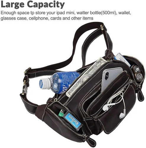 Miniatura 4 de TIDING Men's Leather Waist Bag Large Capacity Vintage Fanny Pack Organizer