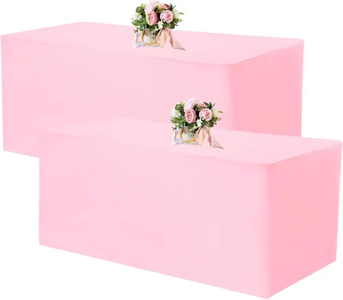 Miniatura 17 de Paquete de 2 manteles ajustables de 48 x 30 pulgadas, manteles rectangulares para mesas de 4 pies, mantel de tela de poliéster lavable para fiestas