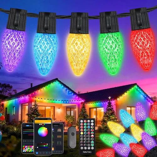 Miniatura 9 de iBaycon Luces de Navidad RGB C9, 65 pies, 100 luces LED que cambian de color, control remoto conectable, impermeable, al aire libre, cadena de luces