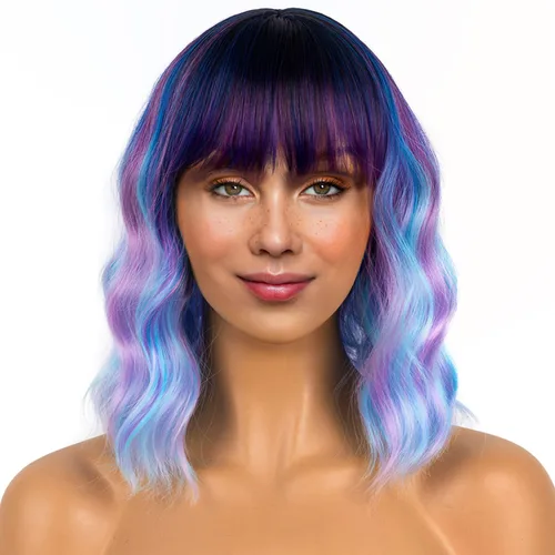 Miniatura 7 de LANICE Peluca verde para mujer, pelucas cortas estilo Bob con flequillo, peluca sintética natural, longitud al hombro, pelucas coloridas para uso