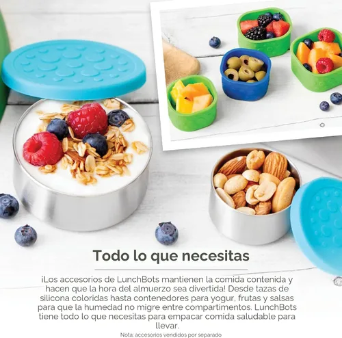 Miniatura 5 de LunchBots - Caja de aperitivos de proteínas extrapequeña de acero inoxidable con una sola porción – ideal para semillas, carne, queso y comida