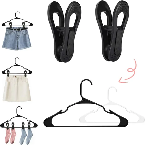 Miniatura 4 de TOFIIGREM Clips de colgador negros 30 PIEZAS, clips de perchas de plástico perfectos para perchas de terciopelo de plástico, pines para ropa