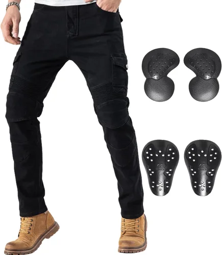 CTBQiTom Pantalones de motocicleta para hombres | Jeans elásticos de montar con armadura CE Nivel 2 | Pantalones para desplazamientos urbanos y para