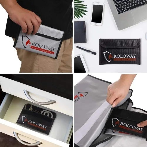 Miniatura 7 de ROLOWAY Bolsa grande ignífuga para documentos con 2 bolsillos y bolsa de dinero ignífuga (paquete de 4)