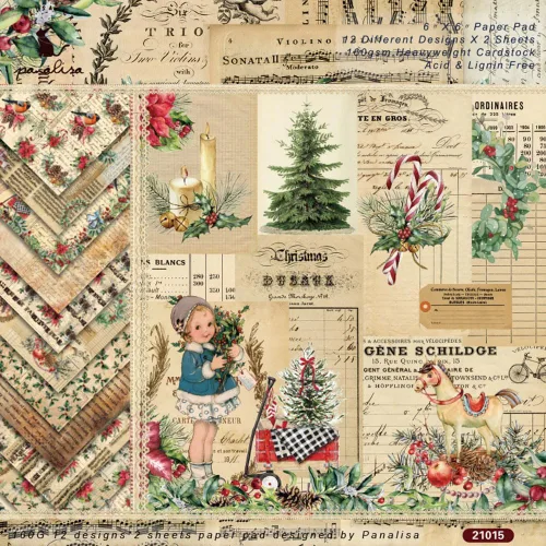 24 hojas de papel retro para álbumes de recortes con temática navideña, paquete de papel de álbum de recortes de una cara, 6 x 6 pulgadas,