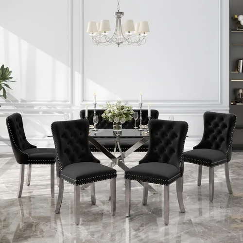 Miniatura 48 de Juego de comedor de 3 piezas con superficie de vidrio transparente, juego de comedor cuadrado minimalista moderno de 36'', juego de mesa de cocina
