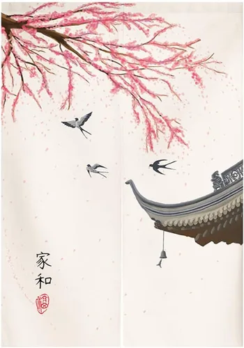 Miniatura 7 de Tapiz japonés Noren para puerta, cortina tradicional china de la riqueza de la fortuna para puerta, pintura de flores, decoración del hogar, 29 x 35