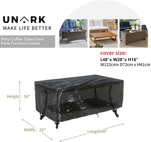 Miniatura 2 de Funda para mesa de café para patio al aire libre, 600D, resistente al agua, resistente, fundas para muebles de patio, 48 x 28 x 16 pulgadas