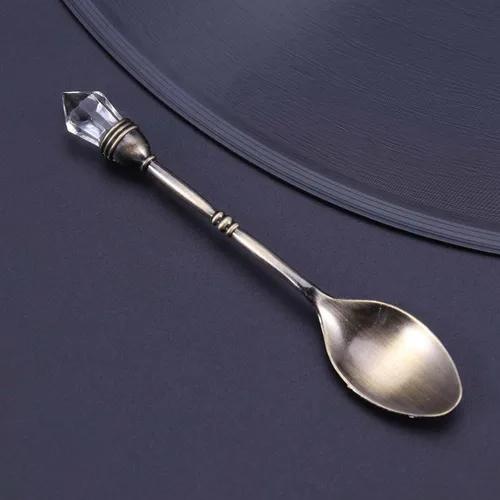 Miniatura 6 de Kichvoe Cuchara de café retro estilo corte europeo de 4.13 pulgadas, mini cuchara agitadora con cabeza de diamante incrustada para postre de café
