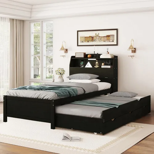 Miniatura 13 de Bellemave Cama individual con cajones, plataforma de madera con cabecero y estribo, cama capitán de madera para niños, niñas, niños, adolescentes