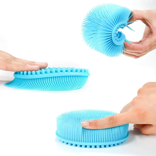 Miniatura 3 de TDHDIKE Esponja de silicona para el cuerpo, juego de 3 esponjas suaves exfoliantes para baño y ducha, cepillo para niños sensibles, mujeres