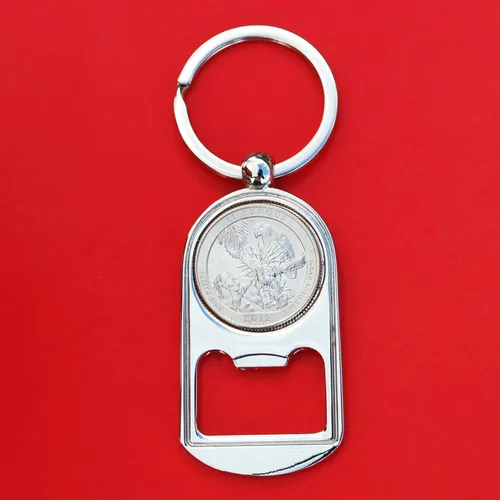 US 2012 Puerto Rico El Yunque National Forest Quarter BU Uncirculated Coin Silver Tone Key Chain Ring Bottle Opener NEW - America the Beautiful