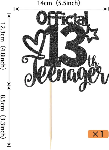 Miniatura 2 de Rsstarxi 1 paquete de 13 decoraciones oficiales para tartas de adolescentes con purpurina negra para decoración de pastel de cumpleaños de 13 años