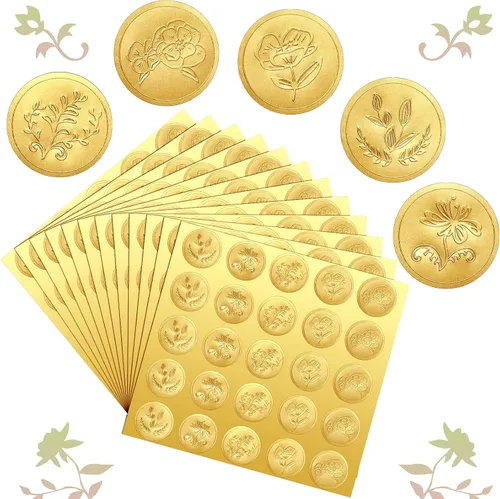 Miniatura 9 de Chinco 500 Piezas Pegatinas de Sellos para Sobres Dorados en Relieve Pegatinas Adhesivas de Sello Pegatinas Vintage de Papel Aluminio en Relieve Kit