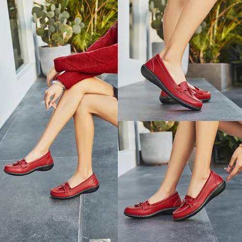 Miniatura 6 de Artisure Mocasines de cuero clásicos y cómodos para mujer, estilo casual, con borlas, bonitos zapatos de vestir para el trabajo, oficina, zapatos