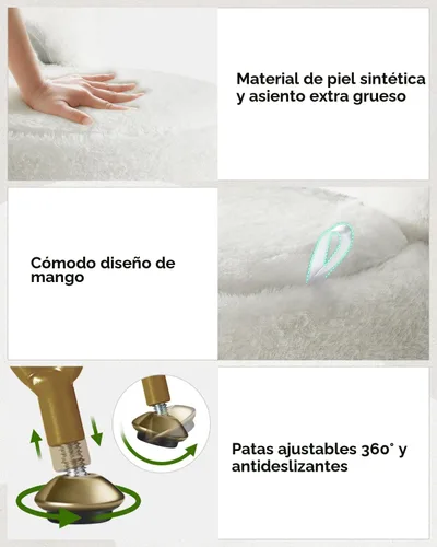 Miniatura 7 de GREENSTELL Taburete pequeño de tocador con almacenamiento y respaldo plegable, 13 x 13 x 17.7 pulgadas, otomana suave de piel sintética para Blanco