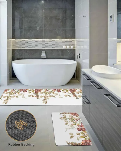 Miniatura 5 de Tapete de baño con hojas de otoño, antideslizante, de secado rápido y absorbente, de tierra de diatomeas, fregadero de cocina, lavable, retro, hojas