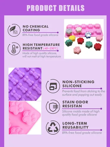 Miniatura 5 de Moldes de Silicona de Pata y Hueso de Cachorro, Moldes de Silicona Antiadherentes de Grado Alimenticio para Hornear, Cortadores de Galletas de Hueso
