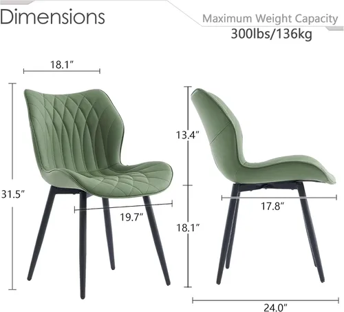 Miniatura 2 de Kidol & Shellder Juego de 2 sillas de comedor tapizadas de piel sintética con respaldo sin brazos, sillas auxiliares modernas de mediados de siglo