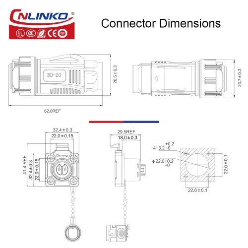 Miniatura 4 de CNLINKO BD-20 Conector impermeable industrial Conector circular IP68 Conector de enchufe rápido del lado del dispositivo Conector de aviación