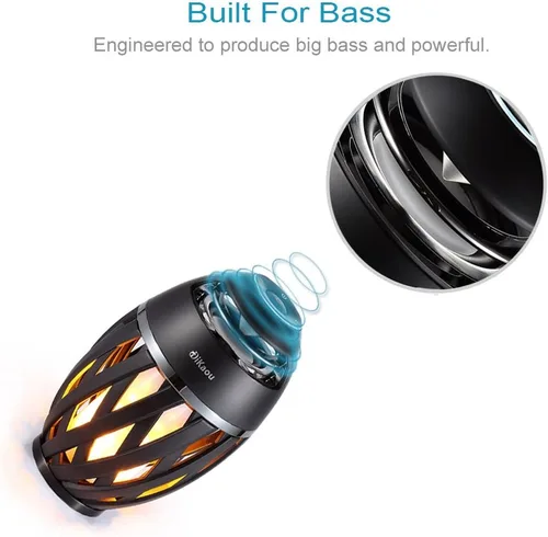 Miniatura 6 de DiKaou Altavoz LED de llama, altavoces Bluetooth de atmósfera de antorcha y altavoz estéreo portátil para exteriores con audio HD y graves BLACK-2PCS