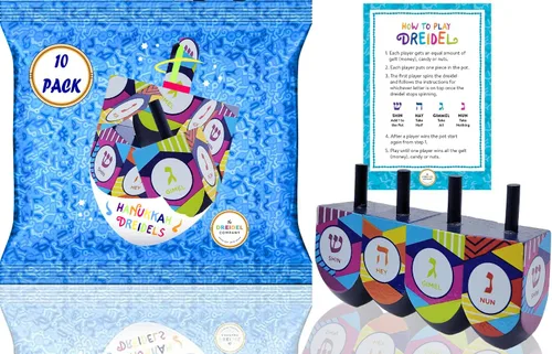 Miniatura 2 de The Dreidel Company Dreidels de Hanukkah de madera pintada a mano, extra grande, paquete de 10 diseños retro Dreidel 2-Multicolor