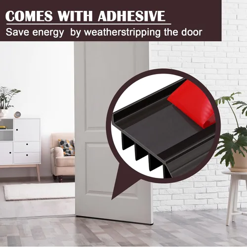 Miniatura 5 de 2 unidades de 3 pies de base de puerta de vinilo con cinta adhesiva autoajustable, tira de agua debajo de la base de la puerta con tapa para goteo