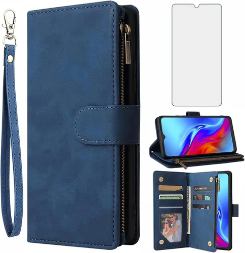 Asuwish Compatible con TCL 20E 20Y TLC 6125F - Funda tipo cartera y protector de pantalla de vidrio templado, funda de cuero con tapa abatible,