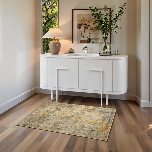 Miniatura 2 de Tapete de entrada para interior, 2 x 3 pies, beige, lavable, diseño abstracto, pequeño, antideslizante y de pelo bajo, café claro, para entrada