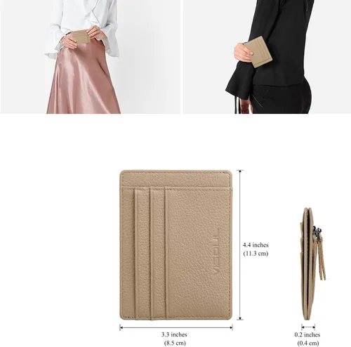 Miniatura 4 de VISOUL Tarjetero delgado para mujer con bloqueo RFID, cartera pequeña de cuero para mujer con bolsillo con cremallera para monedas (marrón claro)