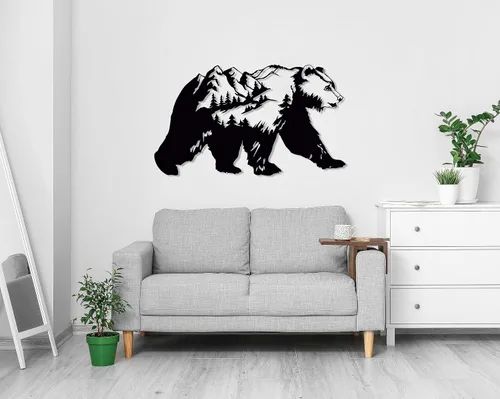 Miniatura 6 de Decoración de pared de metal con oso, arte de pared grande para exteriores, decoración de montaña y naturaleza, decoración de pared de bosque