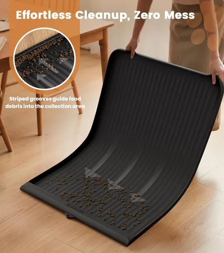 Miniatura 2 de Tapete de comida para perros de 36" x 24", tapete impermeable para alimentación de mascotas con ranuras de desviación y bordes elevados, tapete Negro