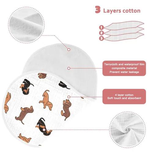 Miniatura 4 de Juego de 4 paños de muselina para bebé, suaves y absorbentes, lindos perros salchicha, paños de muselina, baberos, toalla facial para niños recién