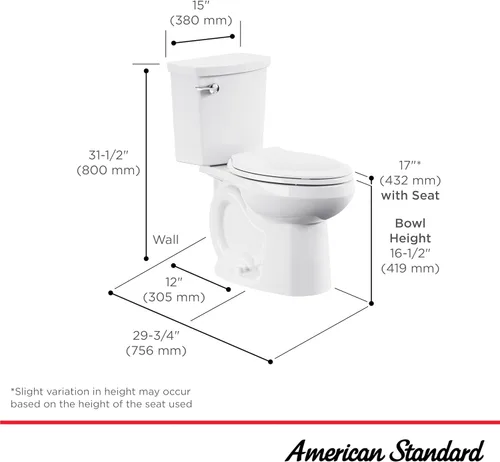 Miniatura 4 de American Standard 606AA002.020 H2Option Inodoro de dos piezas con asiento de inodoro y anillo de cera, frente alargado, altura de silla, descarga