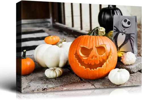 Miniatura 38 de Denozer - Pintura artística de pared de Halloween, impresión artística sobre lienzo para dormitorio, sala de estar, decoración de pared del hogar