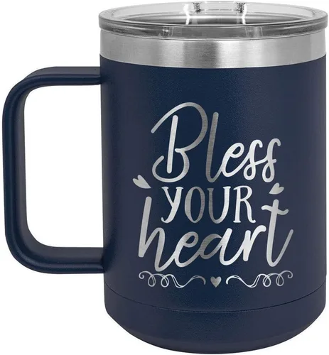 Miniatura 5 de BLESS YOUR HEART Taza de café blanca de 15 oz con tapa deslizante Taza de café de viaje aislada Ideas de regalos de cumpleaños o Navidad