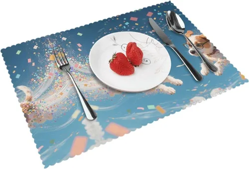 Miniatura 11 de Rectangular Placemats Set of 4, Heat Resistant Dusk Carnation Printed Kitchen Dining Table Mats