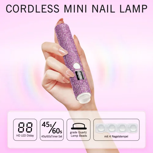 Miniatura 2 de Luz UV de mano para uñas de gel, mini luz UV con purpurina para uñas, lámpara de uñas portátil inalámbrica para uñas de gel X de curado rápido