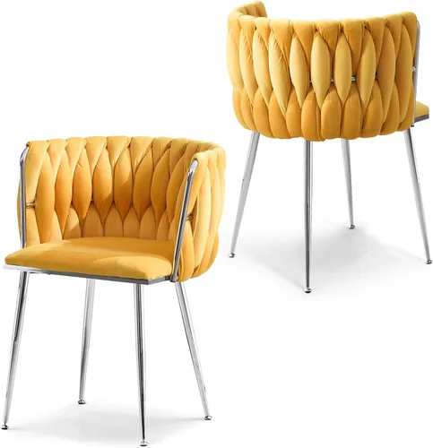 Miniatura 29 de Juego de 2 sillas de comedor de terciopelo, sillas laterales tapizadas tejidas con patas de metal negro, sillas decorativas modernas, sillas