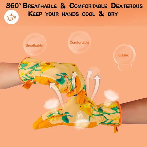 Miniatura 3 de Guantes de jardín de cuero para mujer, guantes de trabajo a prueba de espinas para desmalezar, cavar, plantar, podar guantes de jardín