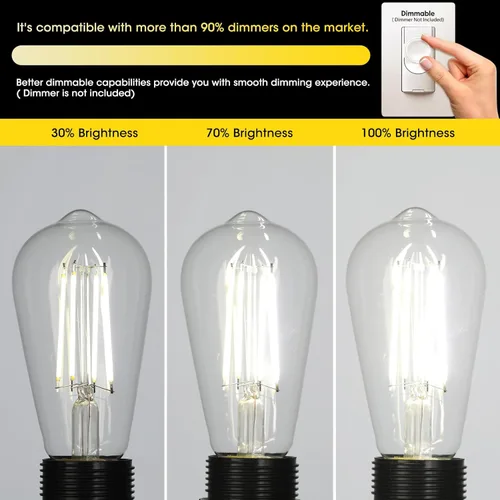 Miniatura 4 de Gozelux – Bombillas LED Edison vintage regulables, 60 vatios equivalentes a 750 lúmenes, 6 vatios, bombillas Edison de luz diurna blanca de 5000K