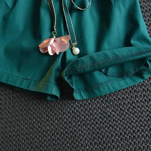 Miniatura 6 de Conjunto de ropa de verano para bebés y niñas de 2 a 7 años con estampado de flores y pantalones cortos con cinturón