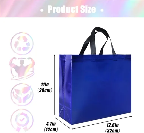 Miniatura 3 de cabzymx 15 bolsas de regalo reutilizables de color azul brillante con asas, bolsas de regalo de fiesta a granel con bases resistentes, bolsa