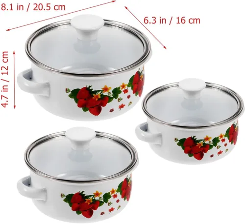 Miniatura 5 de MAGICLULU Juego de 3 ollas de sopa esmaltadas de doble asa con tapas, pequeñas ollas de cocina multifuncionales para salsa de sopa y cocina