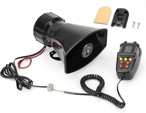 Bocina de Sirena de Coche de 7 Tonos con Micrófono, Sirena de Alarma de 12V 100W Amplificador de Emergencia con Micrófono Sistema de Altavoz PA